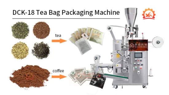 Machine d'emballage de remplissage de sachets de thé en poudre de fines herbes de café de sac intérieur et extérieur automatique avec ligne et étiquette